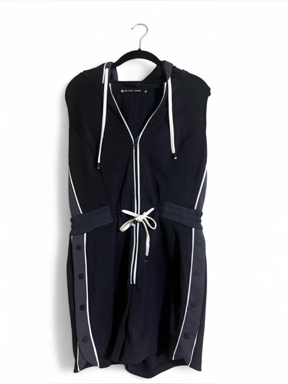 Blanc Noir Track Hooded Romper Sz L Scuba Material Athletic Buttons& Zippers